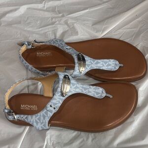 Michael Kors Light Blue Patterned Sandals monograms size 9 women